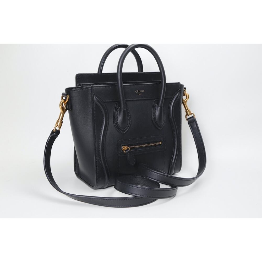 Celine Bag Nano Luggage Smooth Black Leather Crossbody Handbag Tote Authentic - Picture 2 of 16